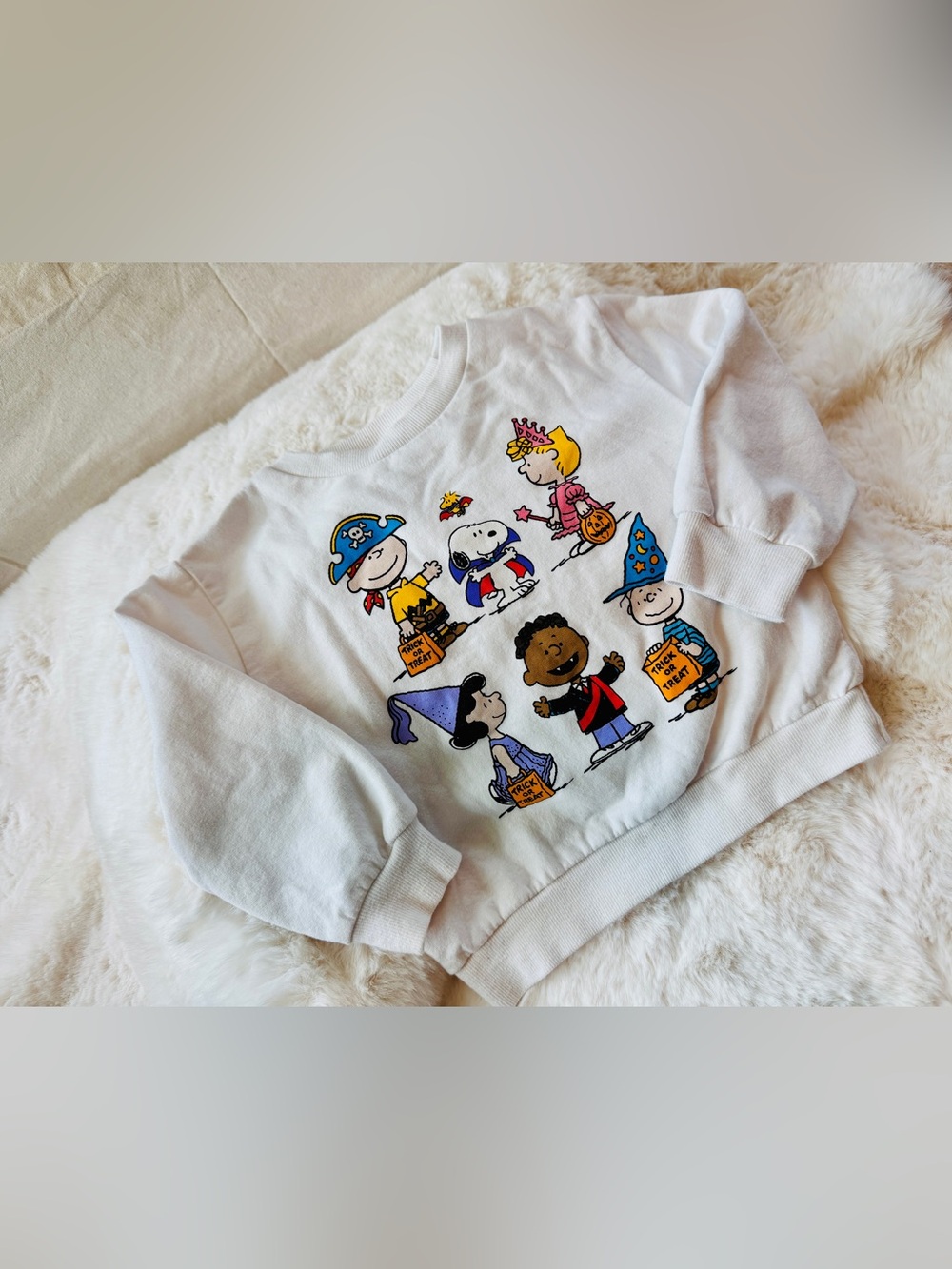 Peanuts White Kids Halloween Sweatshirt with Colorful Character Print